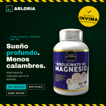Bisglicinato de Magnesio · sueño profundo, menos calambres · aprobado INVIMA